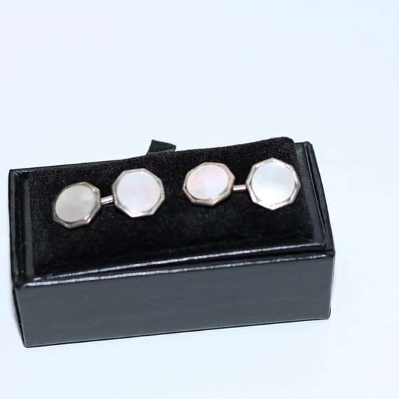 VINTAGE Silver Mother of Pearl Cuff Links - Picture 1 of 2